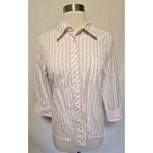 Lilly Pulitzer Womens Button Front Blouse Womens Size 8 White Pink Stripes